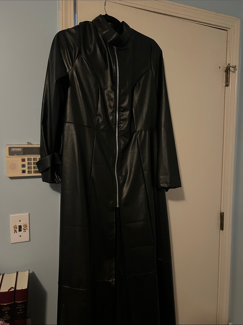 Long Black Faux Leather Coat Jacket